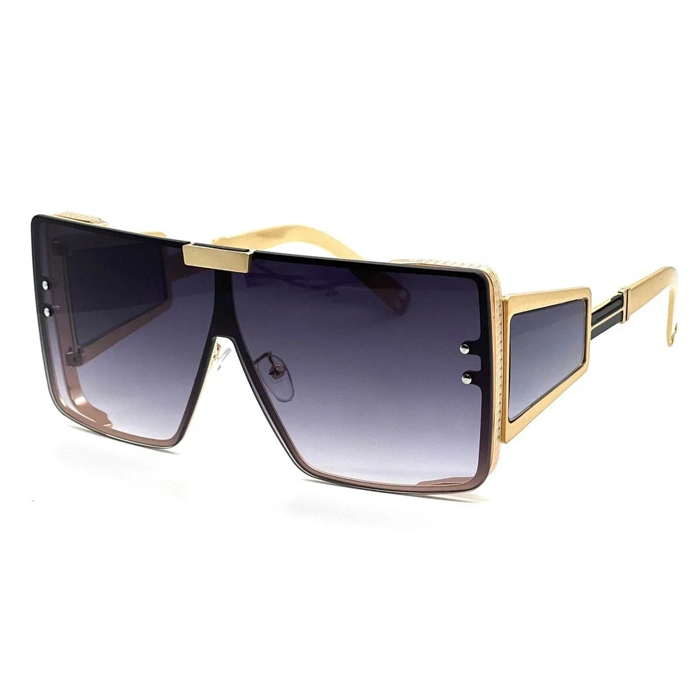 Shield Sunglasses Gold Frame Oversized Fashion Designer Sun Glasses Trendy Gafas